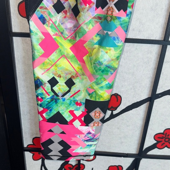 Pink Lotus XL Colorful Geometric Exercise Stretch Compression Running Leggings - Picture 12 of 12